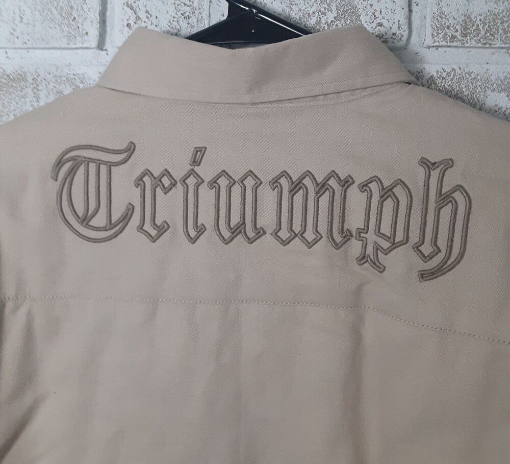 Triumph Tragedy Twill Shaket Embroidered Quilted Liner Button Up sz M Moto